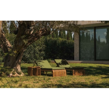 Pack 2 Tumbonas y Mesa Auxiliar de Madera de Acacia Hazan Verde Nori - The Masie