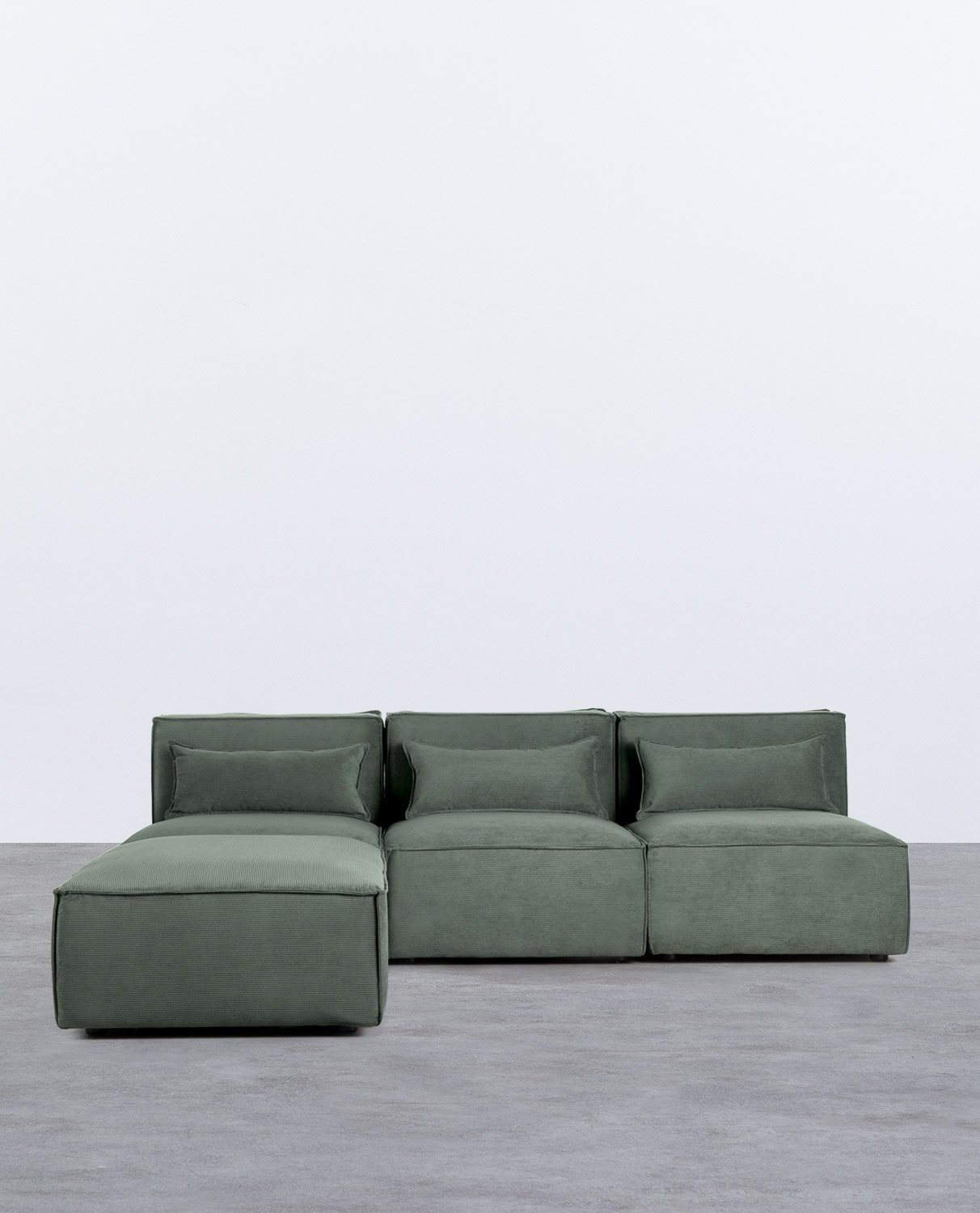Sofá Modular de 3 Piezas y Puff de Pana Kilhe