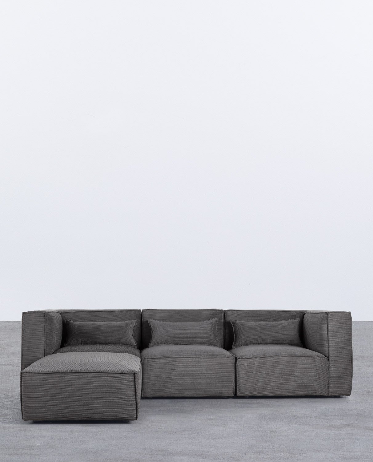 Sofá Modular de 3 Piezas con 2 Sillones Esquineros y Puff de Pana Kilhe