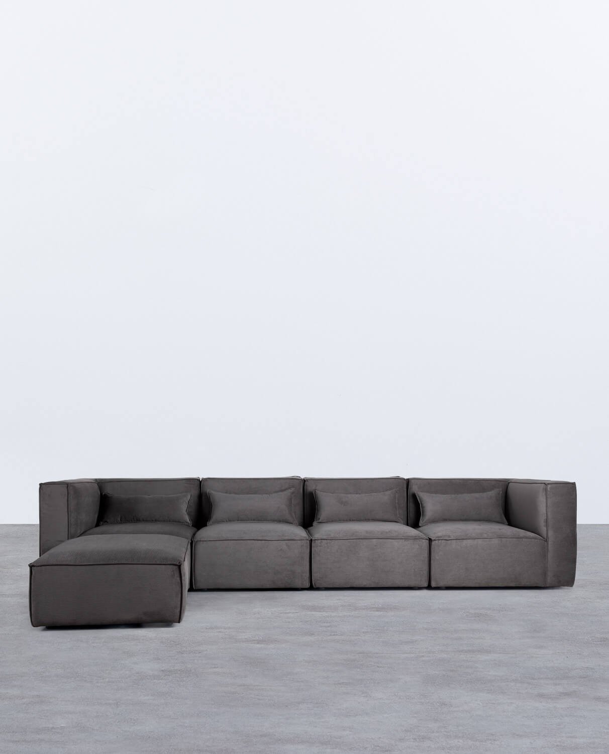 Sofá Modular de 4 Piezas con 2 Sillones Esquineros y Puff de Pana Kilhe