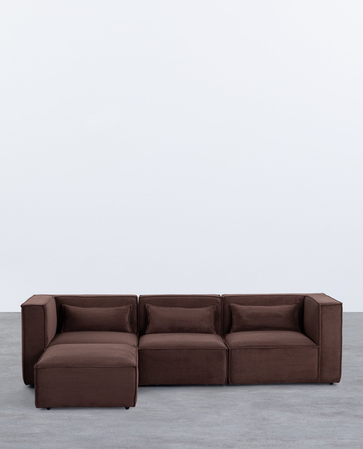 Sofá Modular de 3 Piezas con 2 Esquineros y Sillón con Puff de Pana Gruesa Kilhe