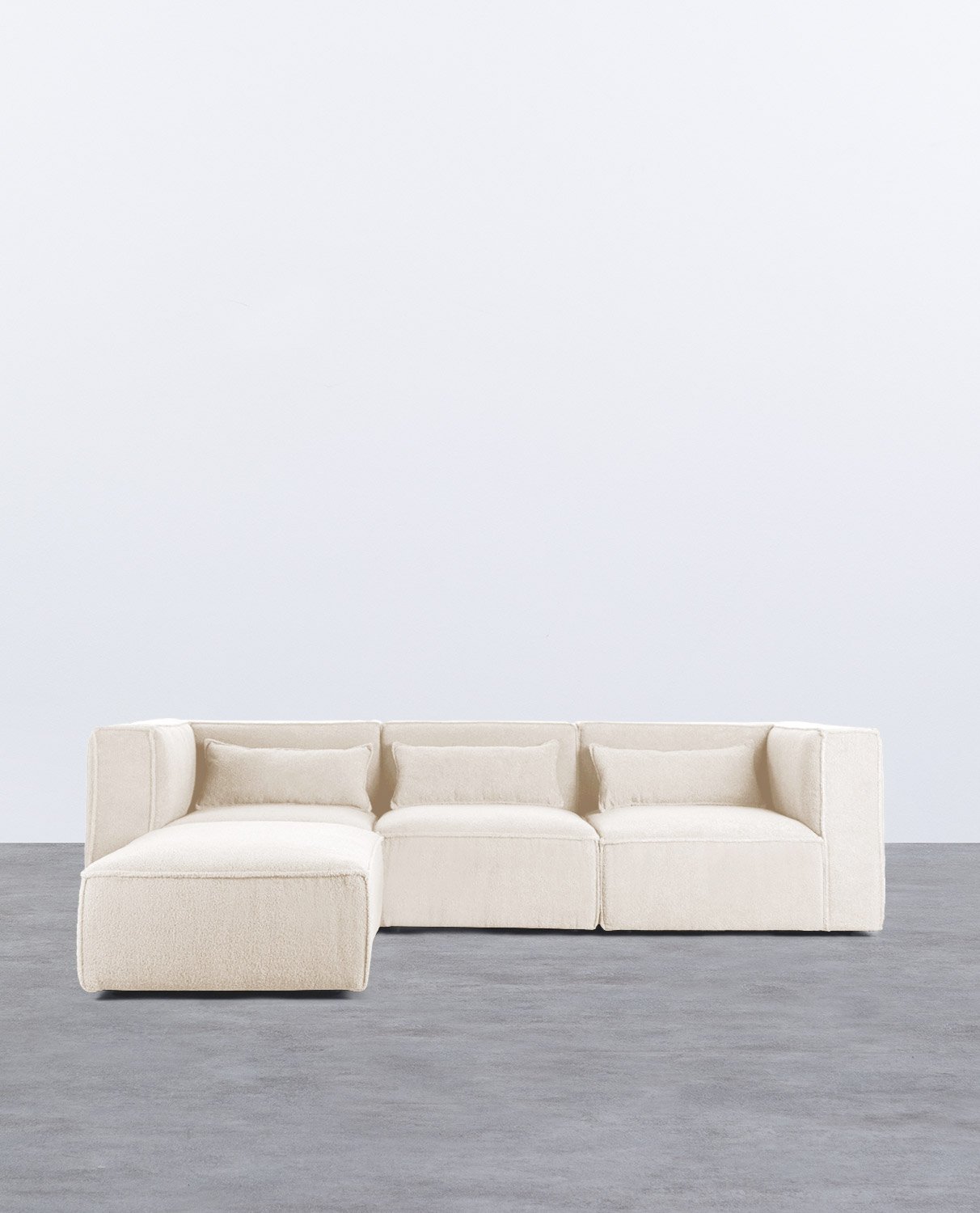 Sofá Modular de 3 piezas con 2 Sillones Esquineros y Puff de Tela Bouclé Kilhe 