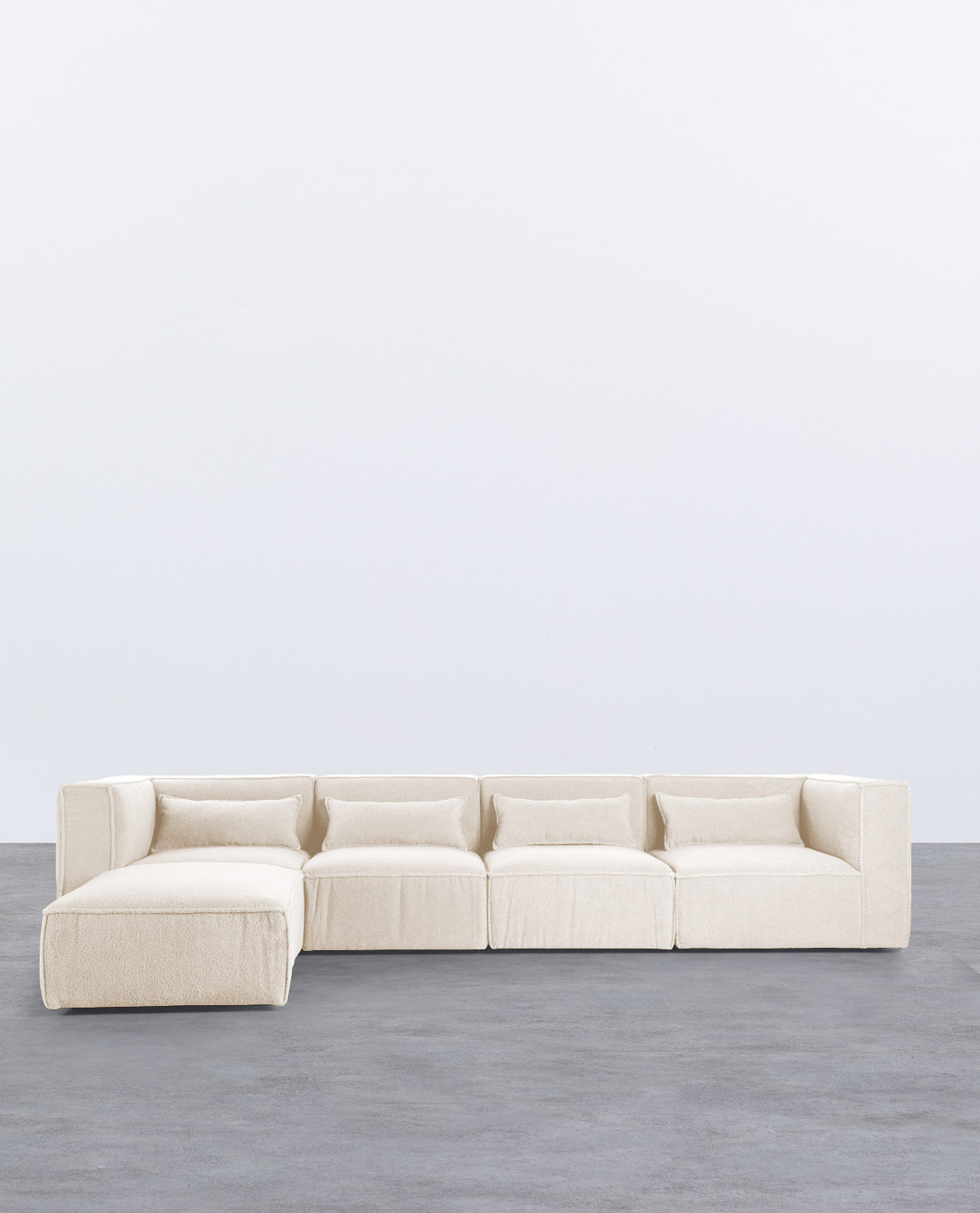 Sofá Modular de 4 Piezas con 2 Sillones Esquineros y Puff de Tela Bouclé Kilhe