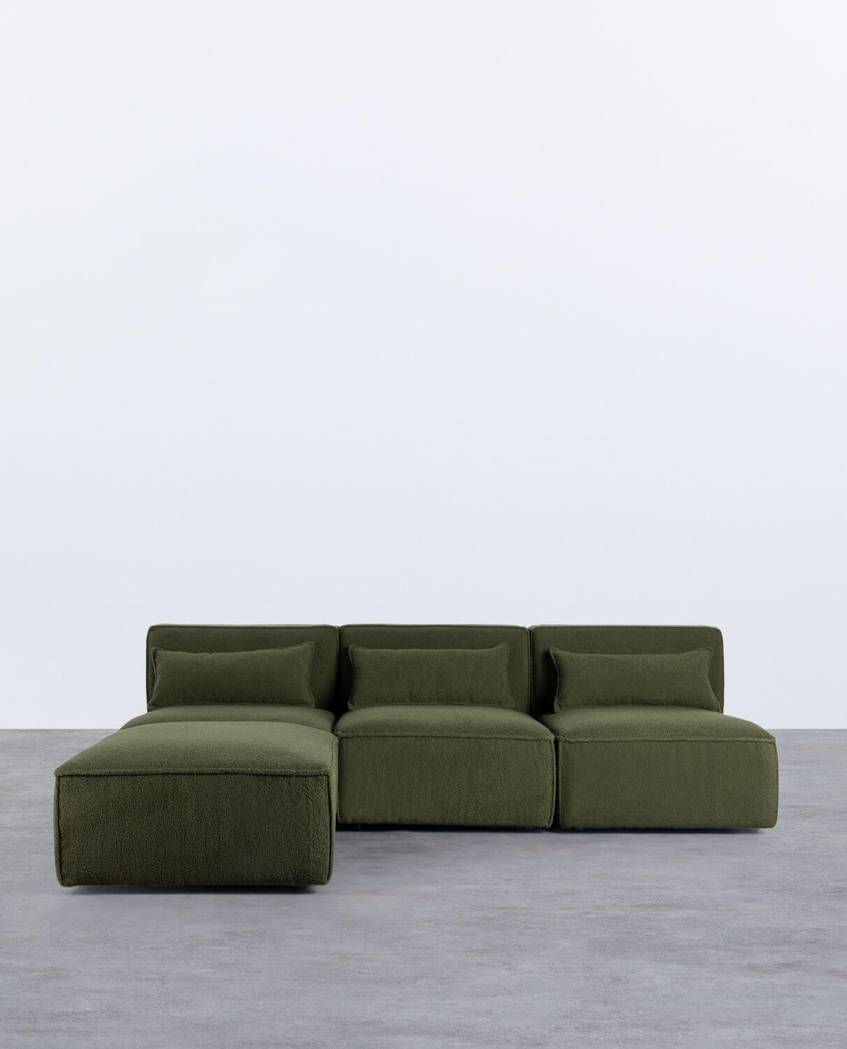 Sofá Modular de 3 piezas y Puff de Tela Bouclé Kilhe
