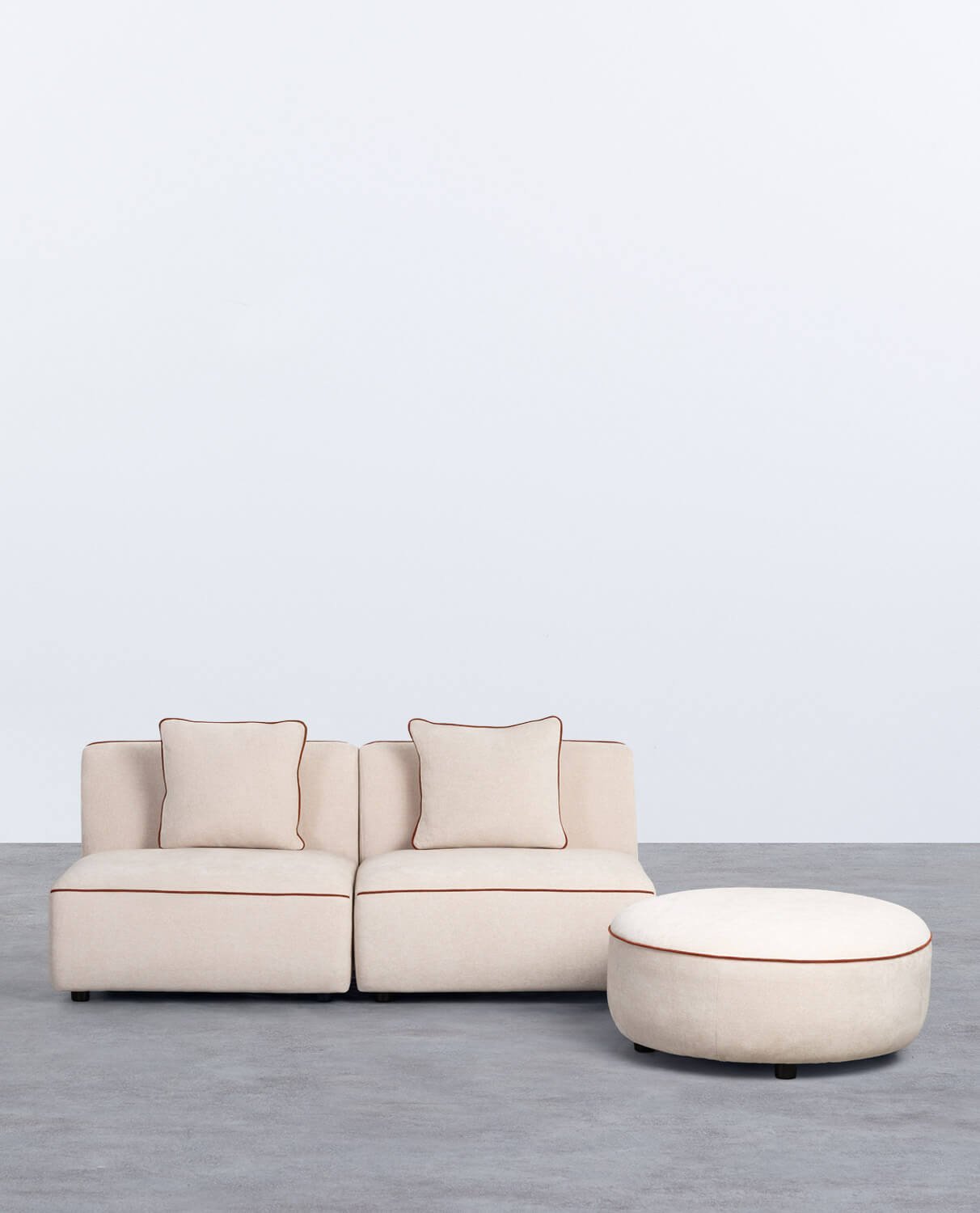 Sofá Modular de 2 Piezas Sillón con Puff Redondo de Tela Ilham 
