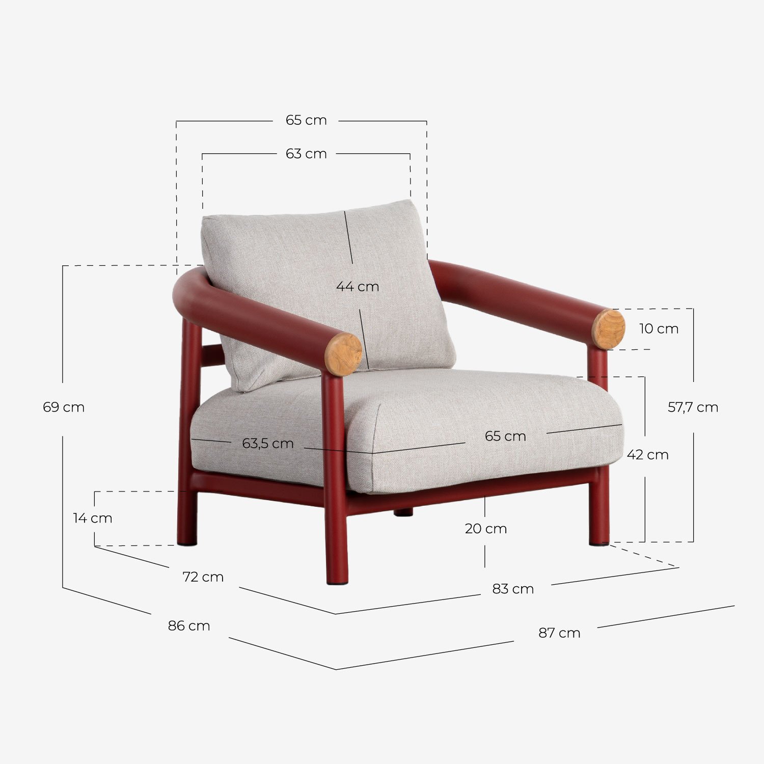 Pack 2 Sillones de Jardín de Aluminio con Cojines Cheryl, medidas