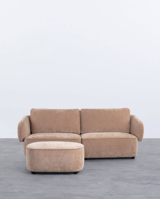 Sofá 2 Plazas con Puff de Tela Kino - Tela -Marrón Clay