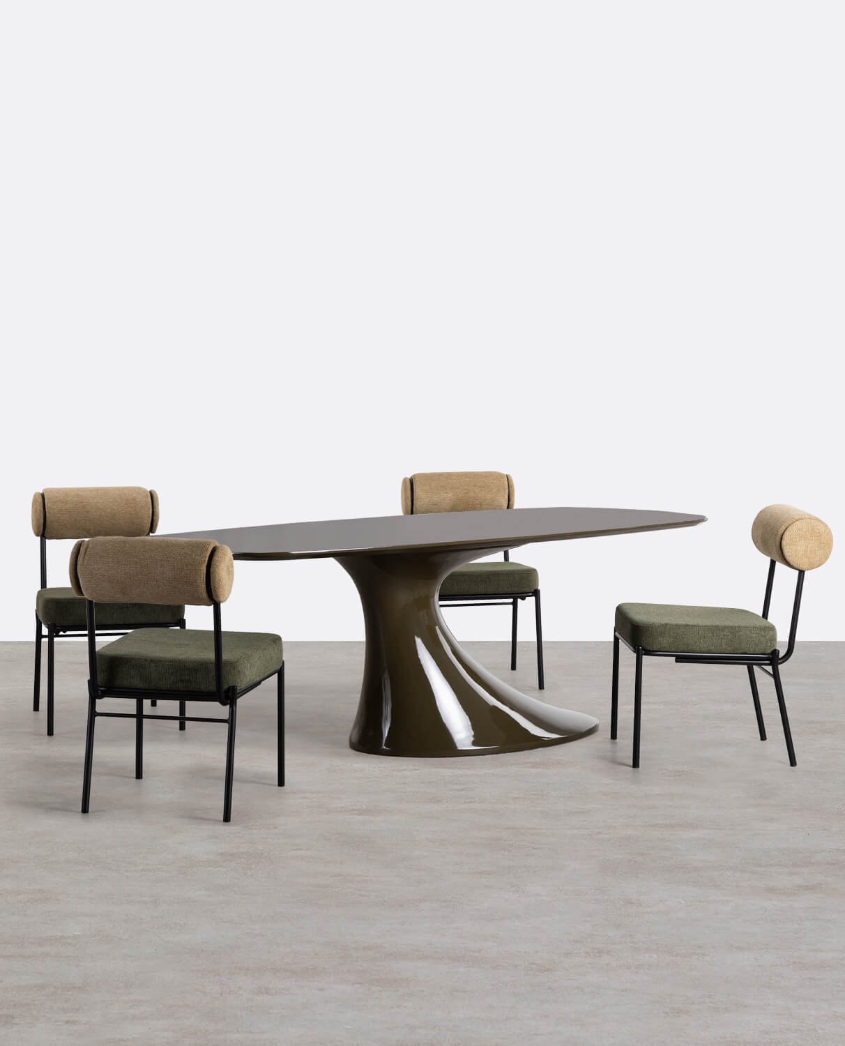 Set de Mesa de Comedor Rectangular de Madera Cool Flawas y 4 Sillas de Tela Elin, imagen de galería 1