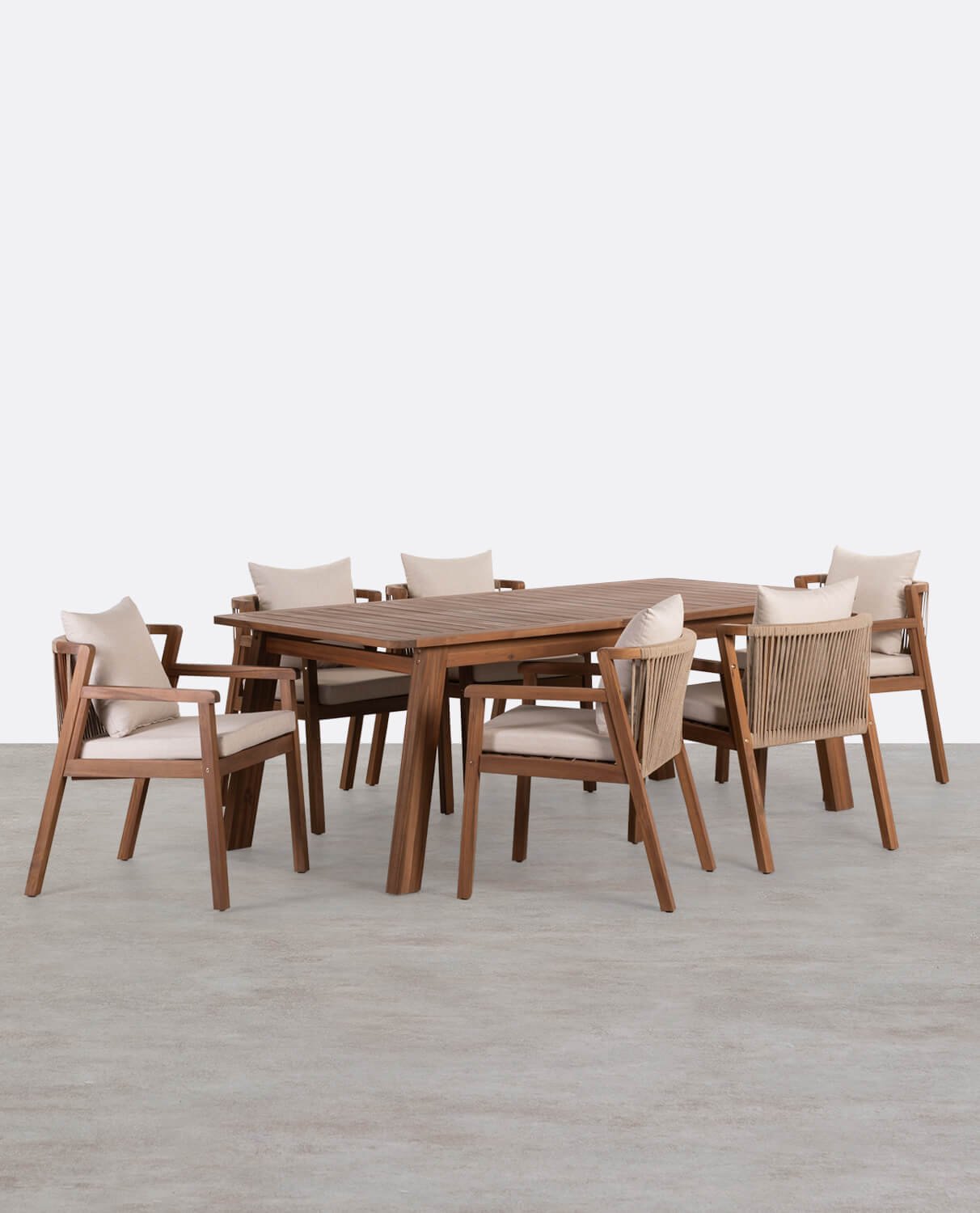 Set de Mesa Rectangular y 6 Sillas con Reposabrazos de Madera de Acacia de Exterior Cael, imagen de galería 1
