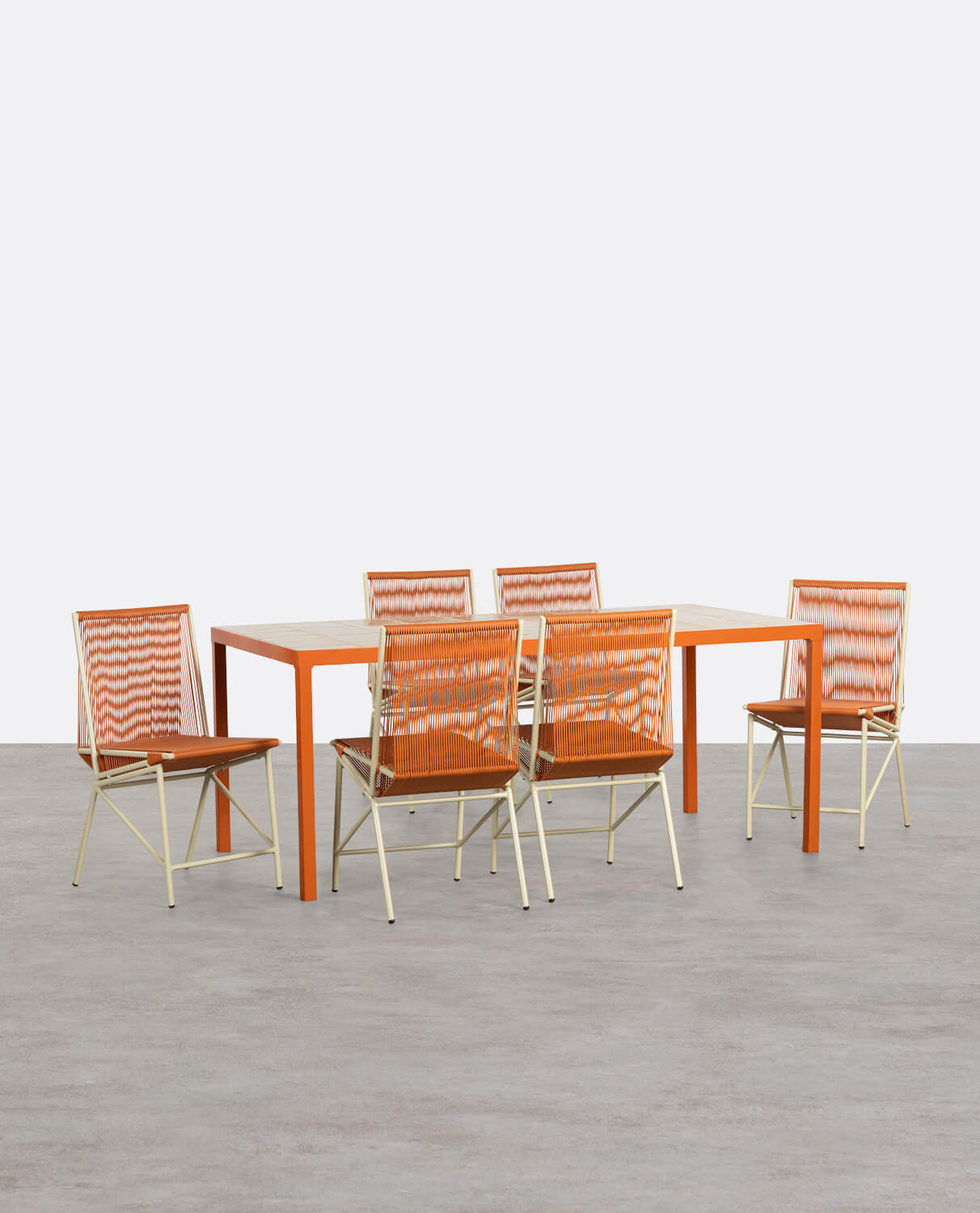 Set de Mesa de Comedor Rectangular con Cerámica (181x93 cm) Zafiro y 6 Sillas de Ratán y Metal Amur, imagen de galería 1