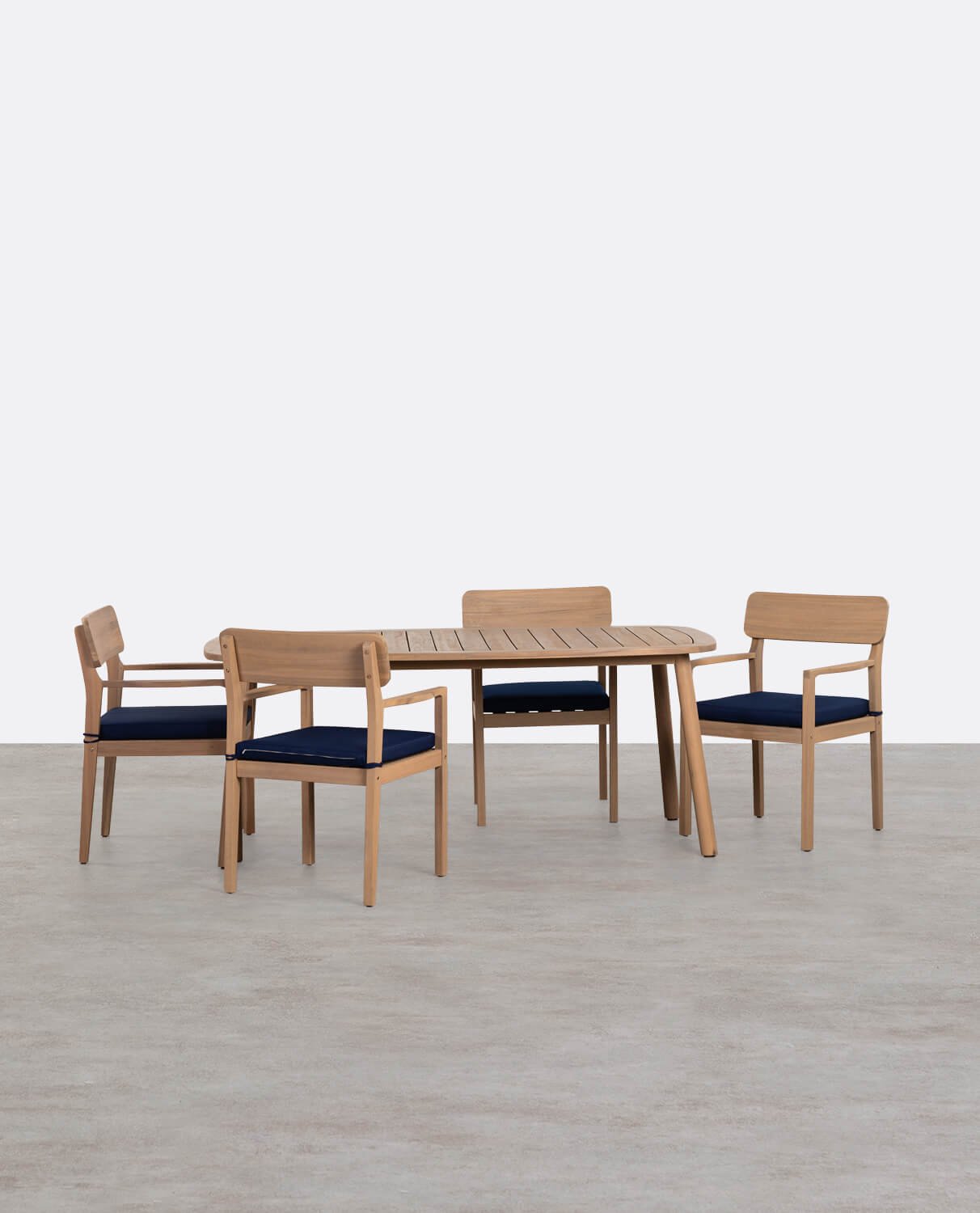 Set de Mesa Rectangular (180x100 cm) y 4 Sillas con Reposabrazos de Madera de Acacia de Exterior Marla, imagen de galería 1
