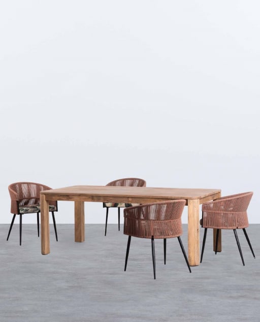 Set de Mesa de Comedor Rectangular de Madera de Mango Valde y 4 Sillas de Terciopelo Drean