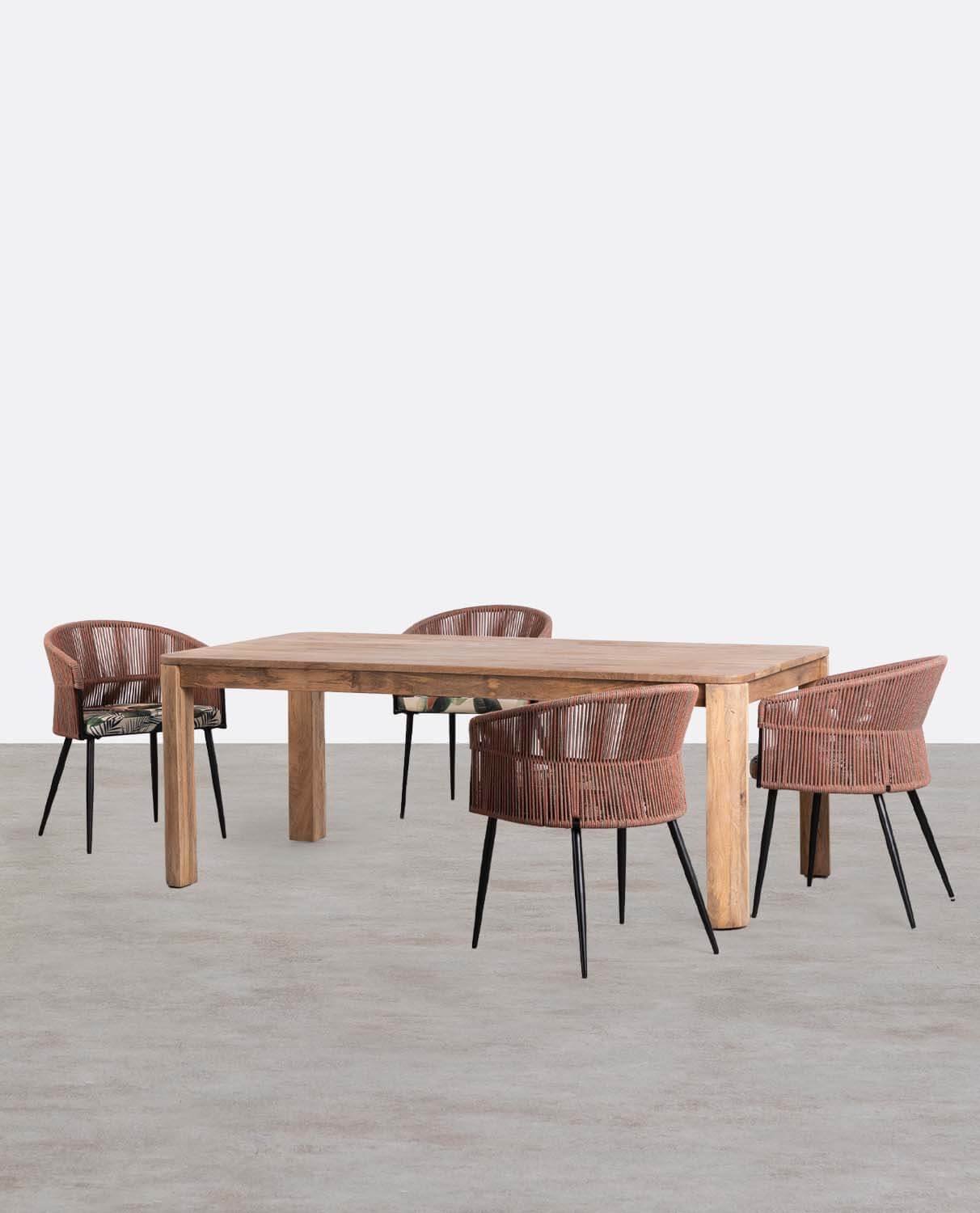 Set de Mesa de Comedor Rectangular de Madera de Mango Valde y 4 Sillas de Terciopelo Drean , imagen de galería 1
