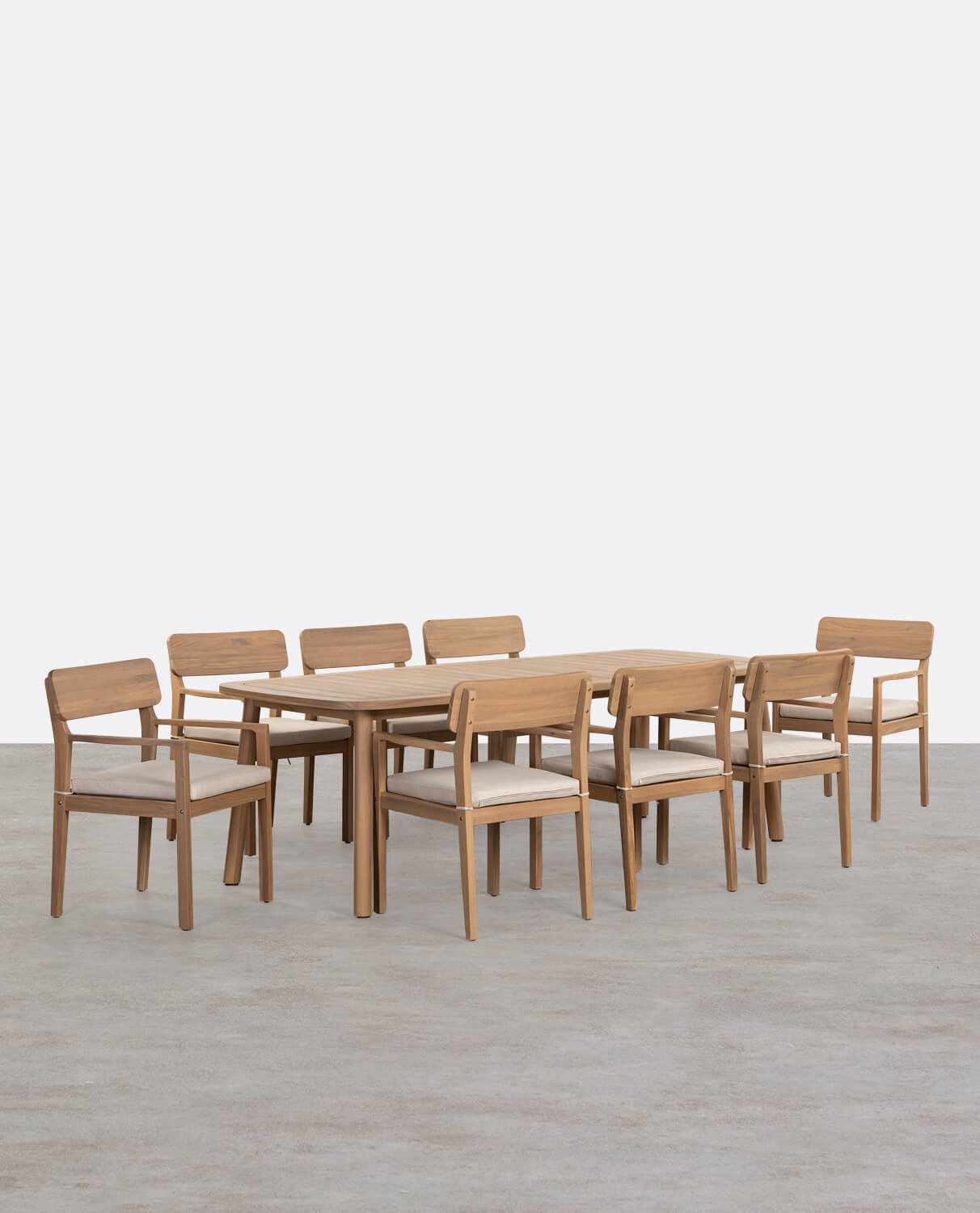 Set de Mesa Rectangular (240x100 cm) y 8 Sillas con Reposabrazos de Madera de Acacia de Exterior Marla, imagen de galería 1
