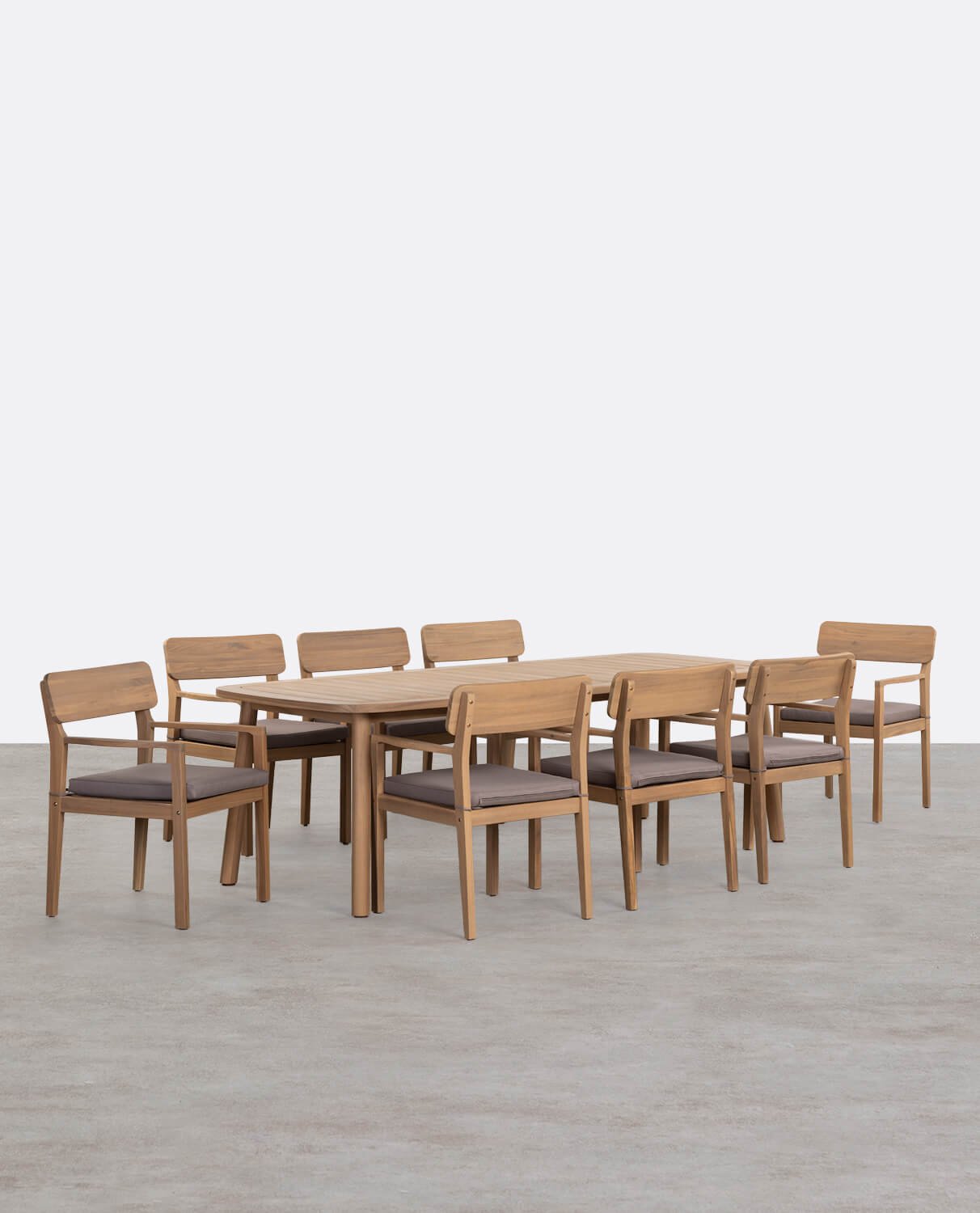 Set de Mesa Rectangular (240x100 cm) y 8 Sillas con Reposabrazos de Madera de Acacia de Exterior Marla, imagen de galería 1