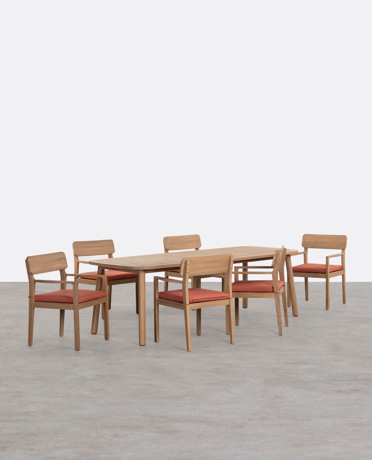 Set de Mesa Rectangular (240x100 cm) y 6 Sillas con Reposabrazos de Madera de Acacia de Exterior Marla, imagen de galería 1