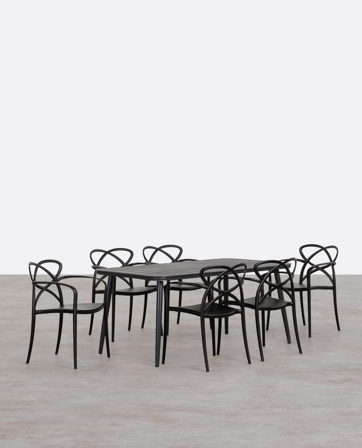 Set de Mesa Rectangular de Aluminio Cancún y 6 Sillas de Polipropileno con Reposabrazos de Exterior Cielo, imagen de galería 1