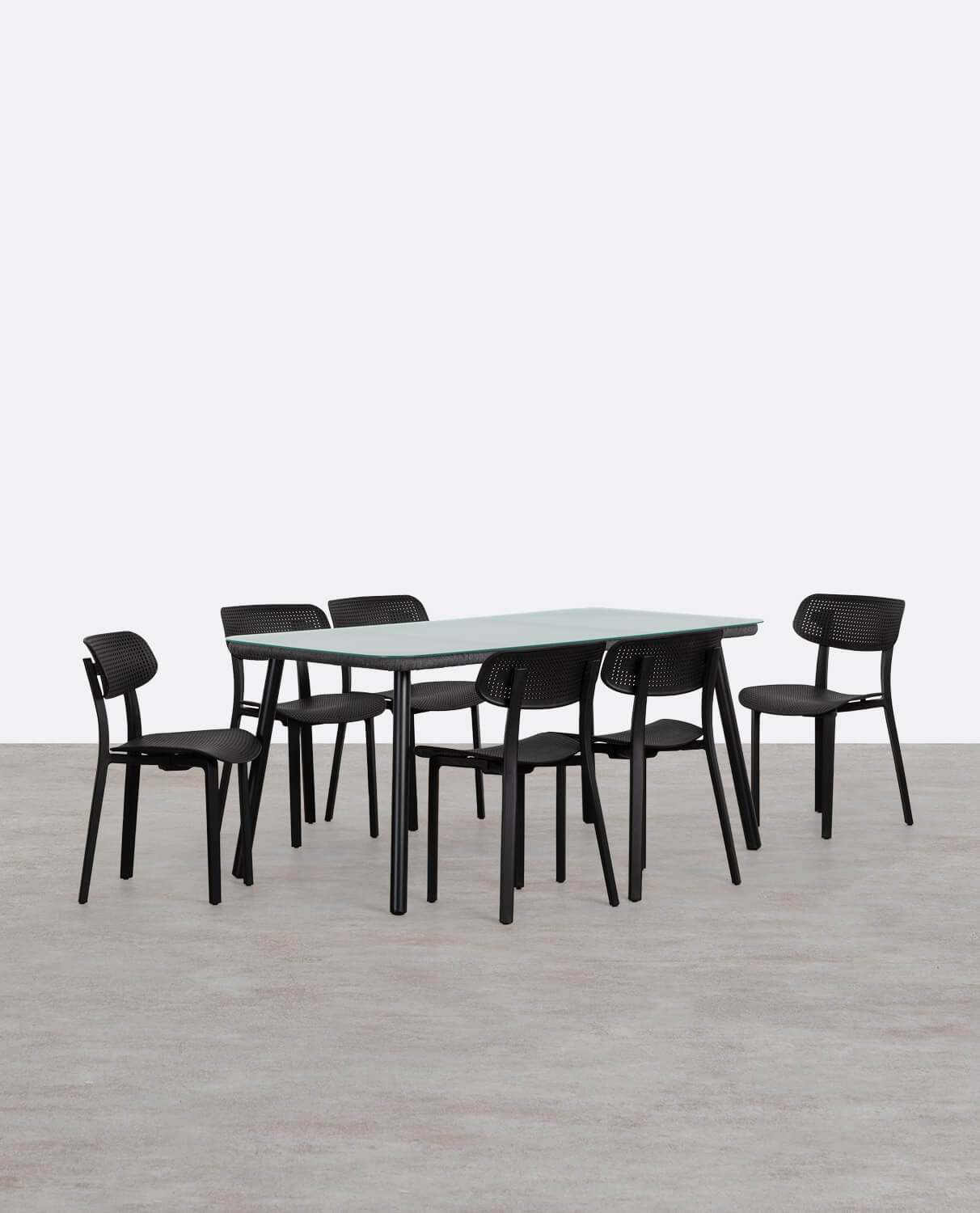 Set de Mesa Rectangular de Aluminio y Cristal (160x90 cm) Drian con 6 Sillas de Polipropileno de Exterior Dasi, imagen de galería 1