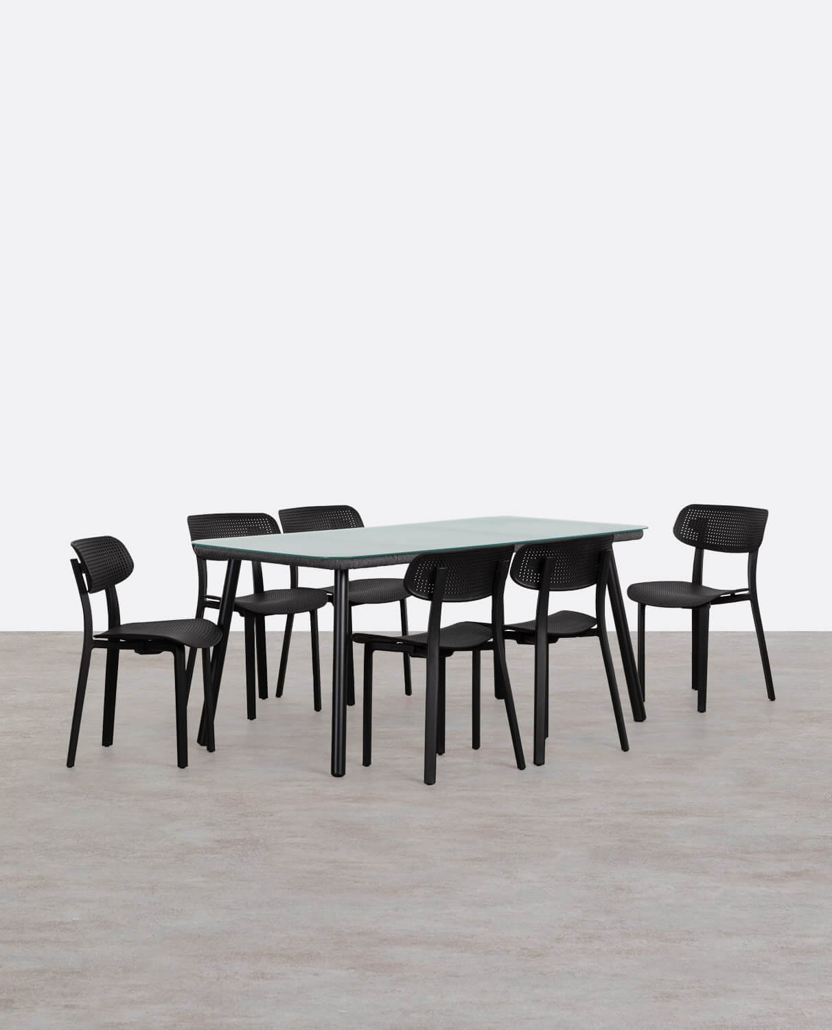 Set de Mesa Rectangular de Aluminio y Cristal Drian y 6 Sillas de Polipropileno de Exterior Dasi, imagen de galería 1
