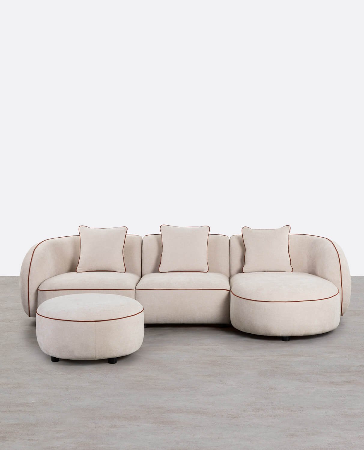 Sofá Modular  3 Piezas Chaise Longue con Esquinero y Puff Redondo de Tela Ilham , imagen de galería 1