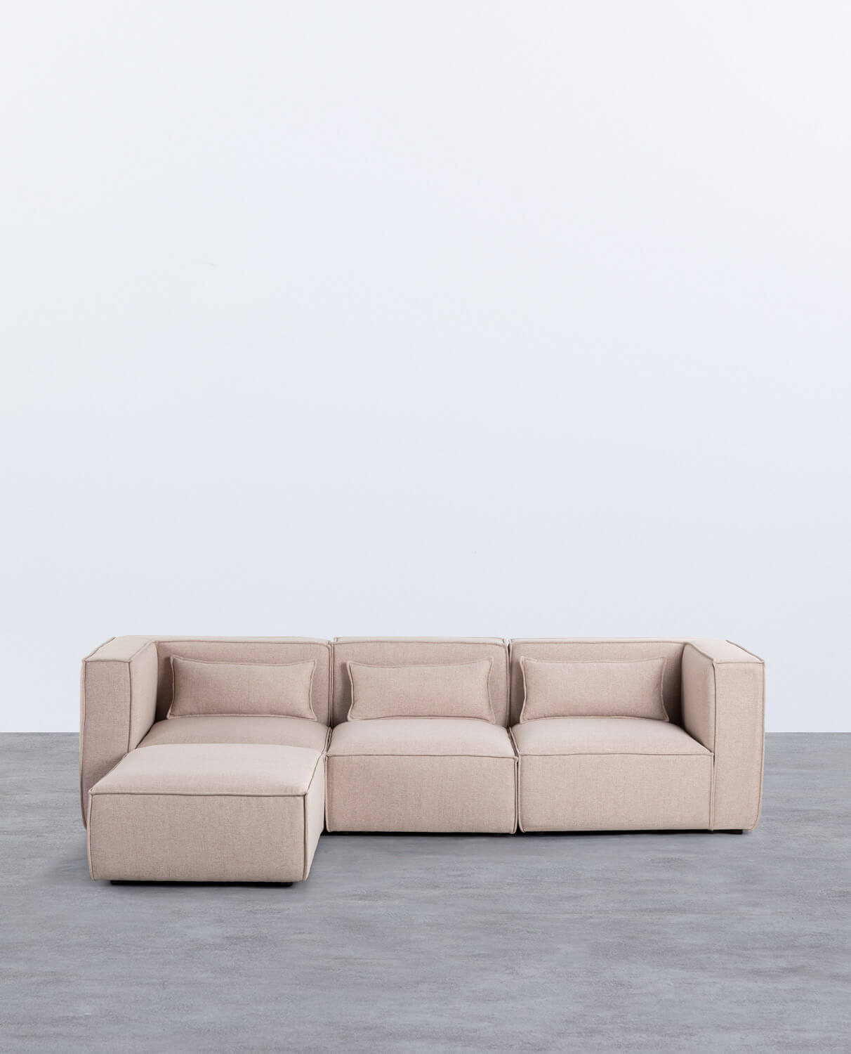 Sofá Modular de 3 Piezas con 2 Sillones Esquineros y Puff de Tela Kilhe