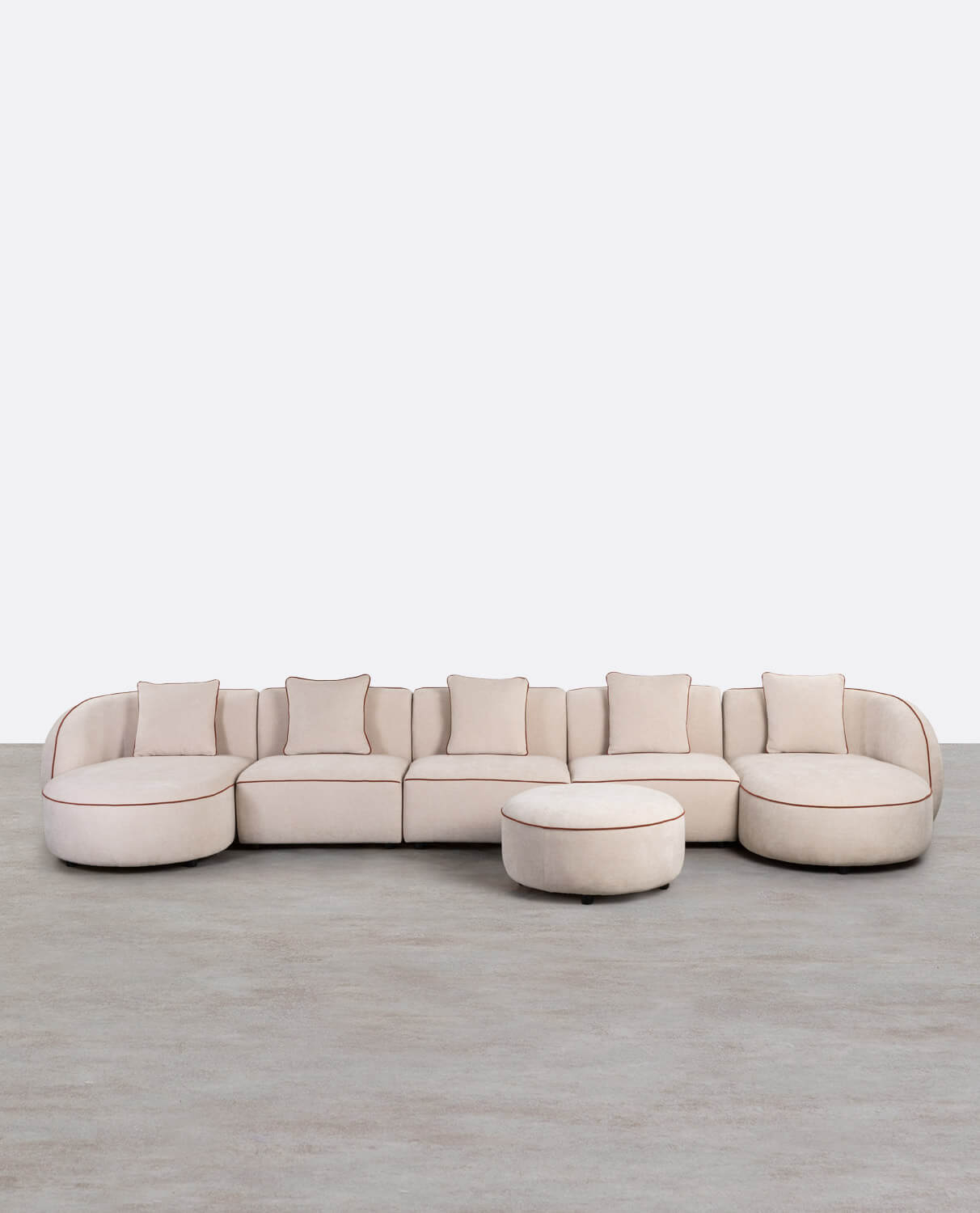 Sofá Modular 5 Piezas con 2 Chaise Longue y Puff Redondo de Tela Ilham , imagen de galería 1