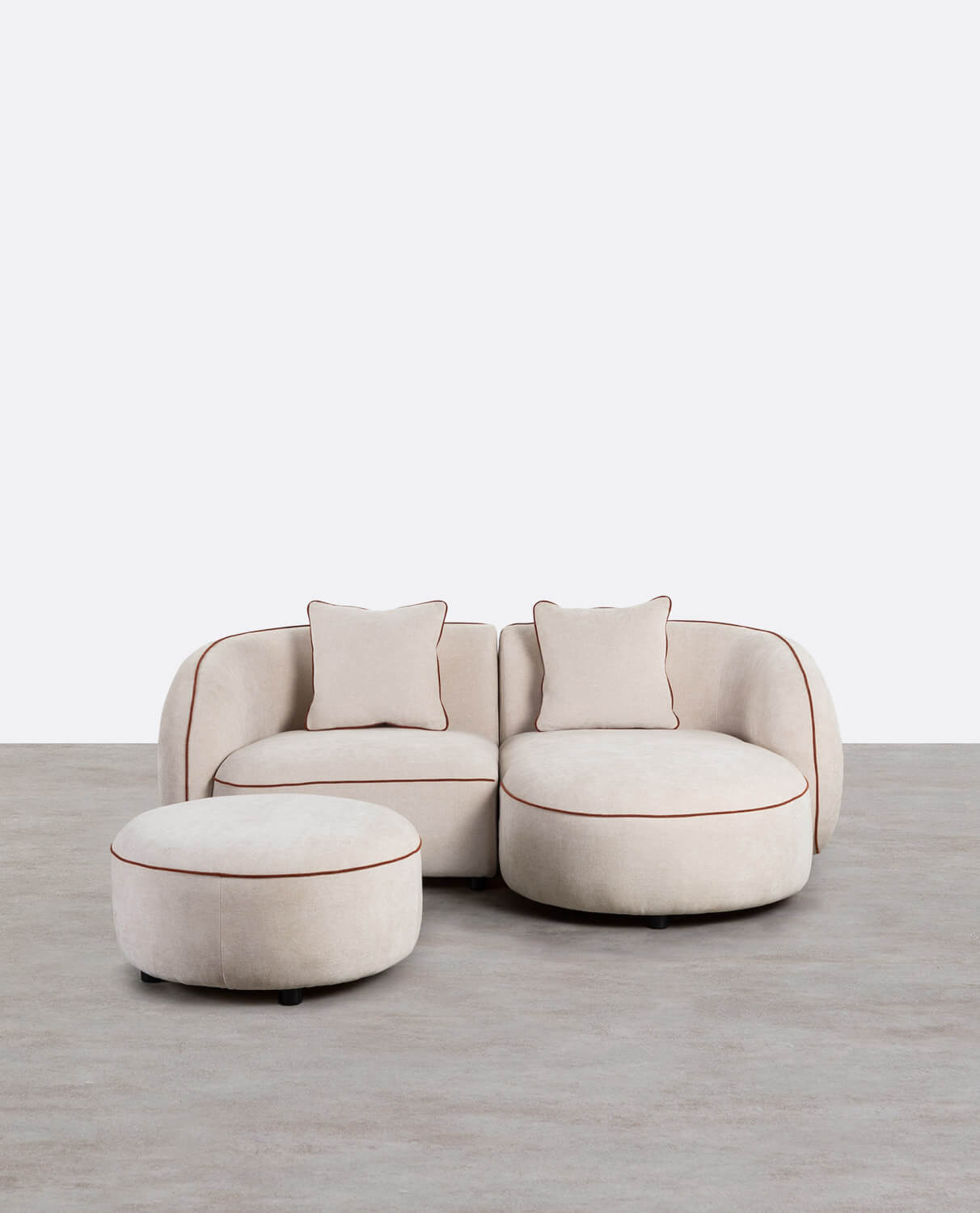 Sofá Modular 2 Piezas Esquinero con Chaise Longue y Puff Redondo de Tela Ilham, imagen de galería 1
