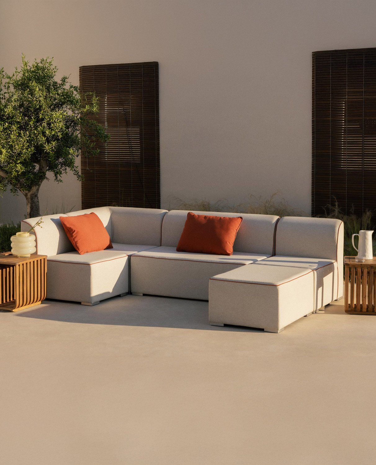 Sofá Modular de Jardín Esquinero de 4 Piezas con Sofá 2 Plazas y 2 Sillones con Puff de Tela Lagos, imagen de galería 2