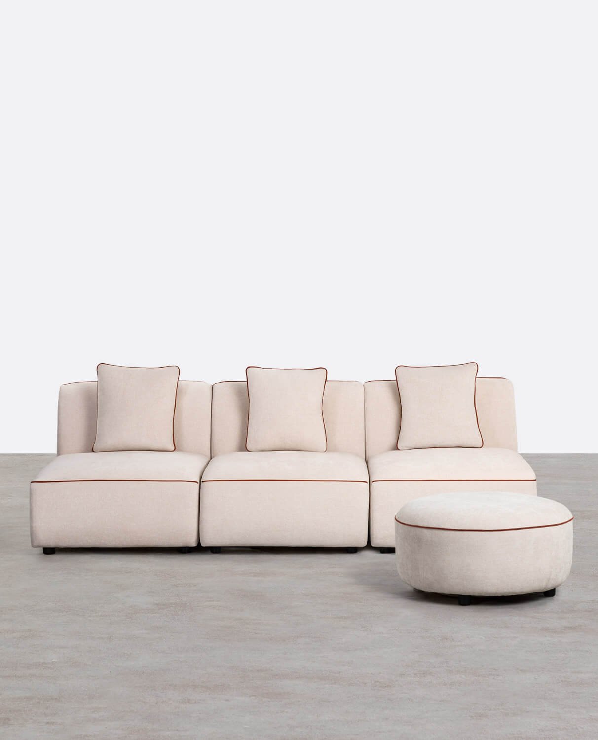 Sofá Modular de 3 Piezas Sillón con Puff Redondo de Tela Ilham , imagen de galería 1