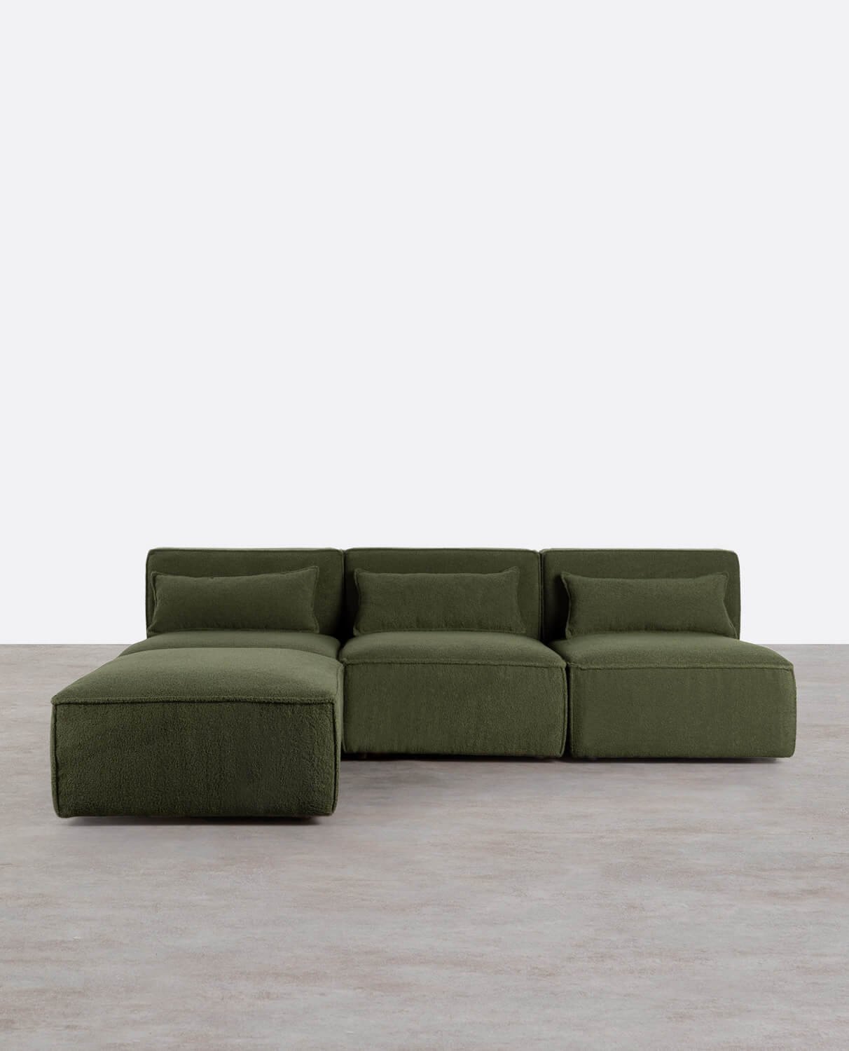 Sofá Modular de 3 piezas y Puff de Tela Bouclé Kilhe, imagen de galería 1