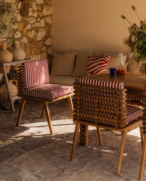 Silla de Exterior de Madera de Acacia con Cojines de Tela Hazan