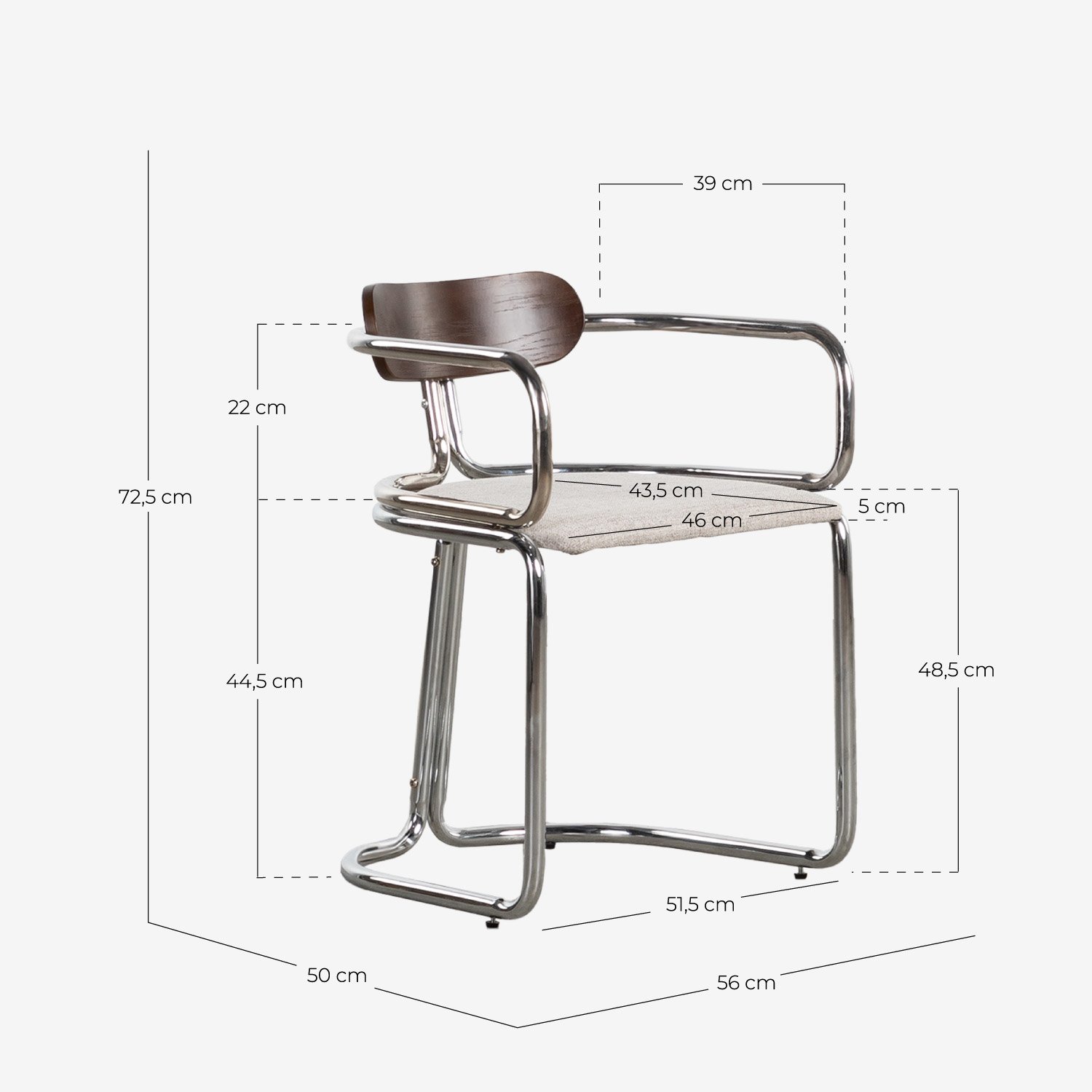 Silla de Comedor con Reposabrazos de Tela y Madera Teba , medidas