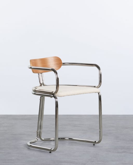Pack 2 Sillas de Comedor con Reposabrazos de Tela Bouclé y Madera Teba