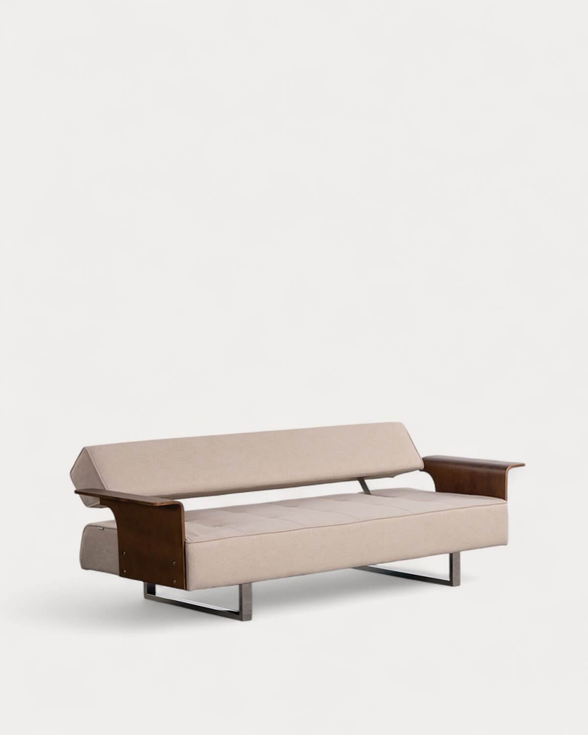 Sofá Cama de 3 Plazas con Reposabrazos de Madera y Tela New 70S, imagen de galería 1
