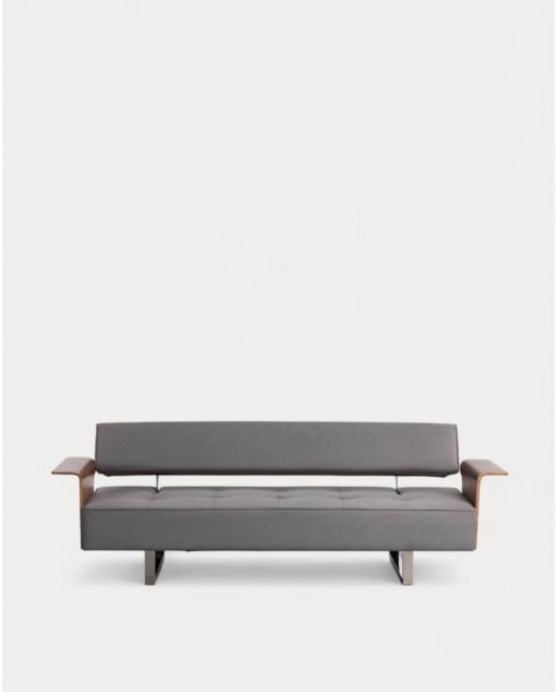 Sofá Cama de 3 Plazas con Reposabrazos de Madera y Tela New 70S - Gris Concrete