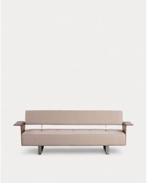 Sofá Cama de 3 Plazas con Reposabrazos de Madera y Tela New 70S