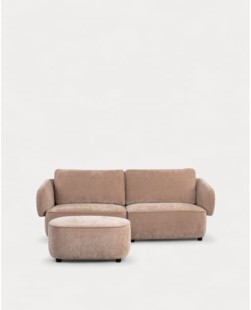Sofá 2 Plazas con Puff de Tela Kino - Tela -Marrón Clay
