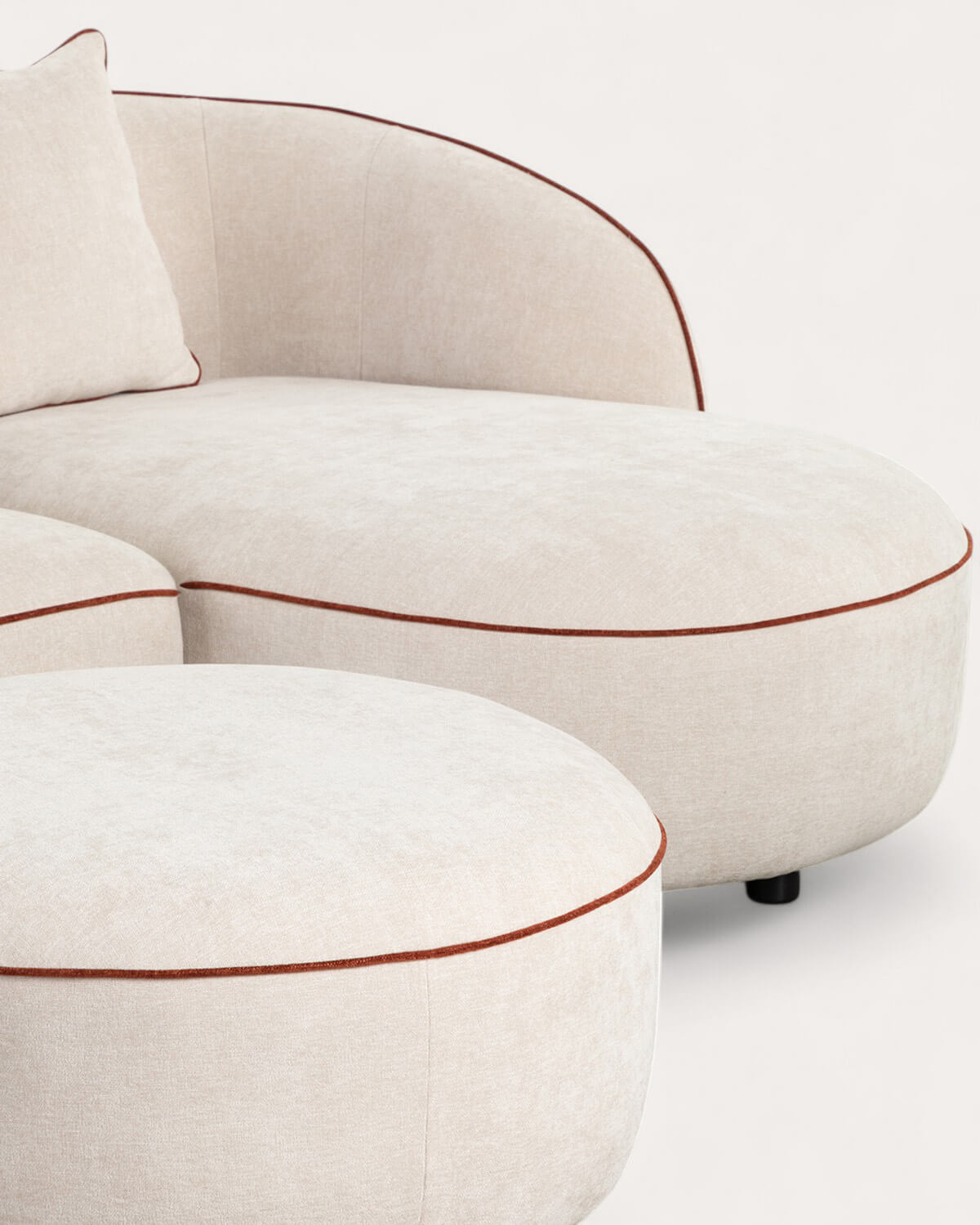 Sofá Modular 2 Piezas Chaise Longue con Sillón y Puff Redondo de Tela Ilham , imagen de galería 4