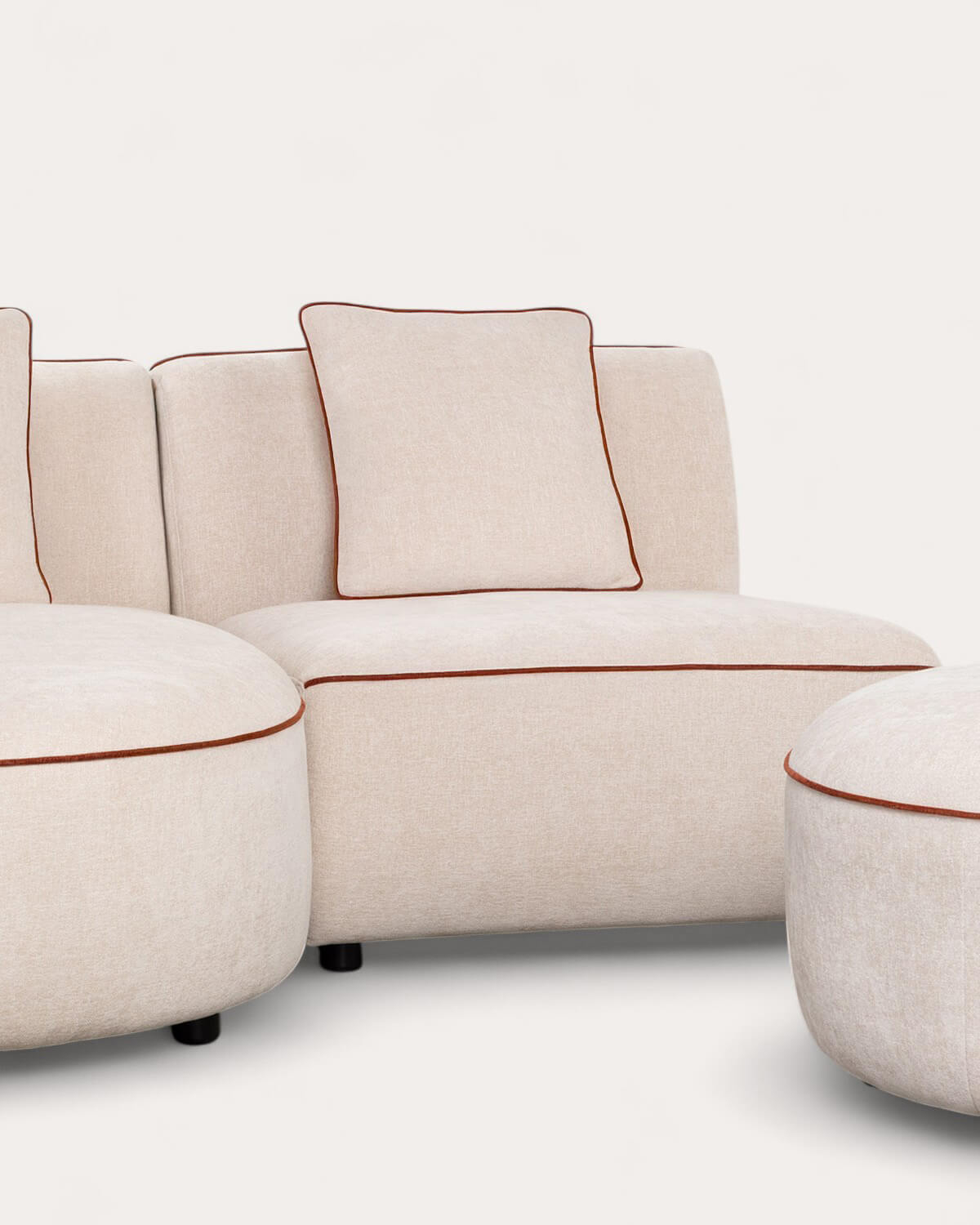 Sofá Modular 2 Piezas Chaise Longue con Sillón y Puff Redondo de Tela Ilham , imagen de galería 2