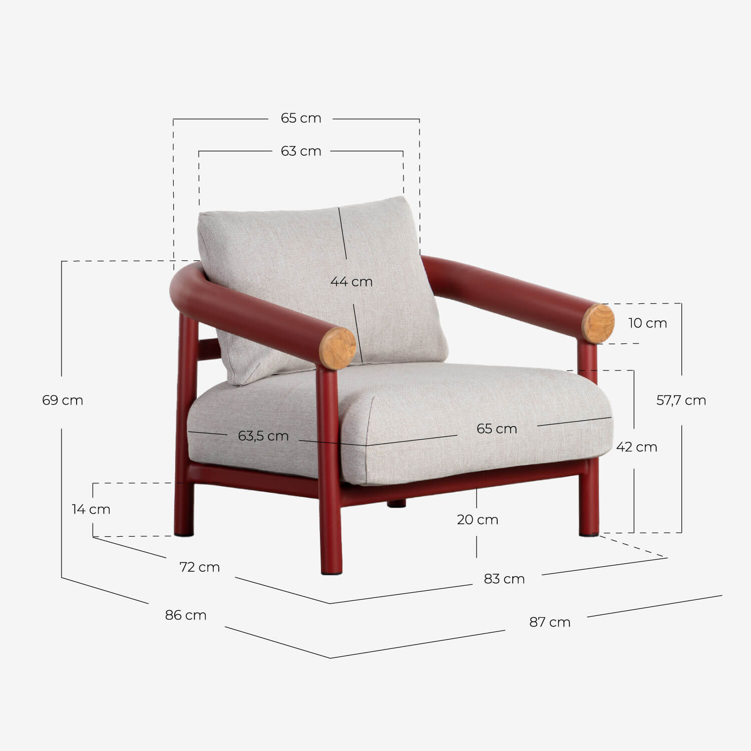 Sillón de Jardín de Aluminio con Cojines Cheryl, medidas