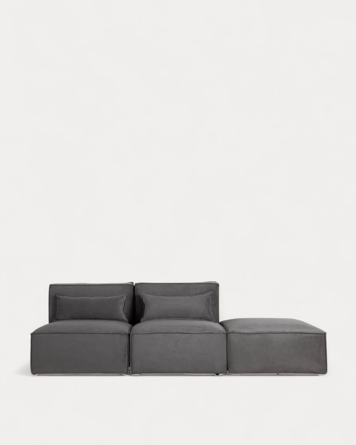 Sofá Modular de 2 Piezas y Puff de Pana Kilhe