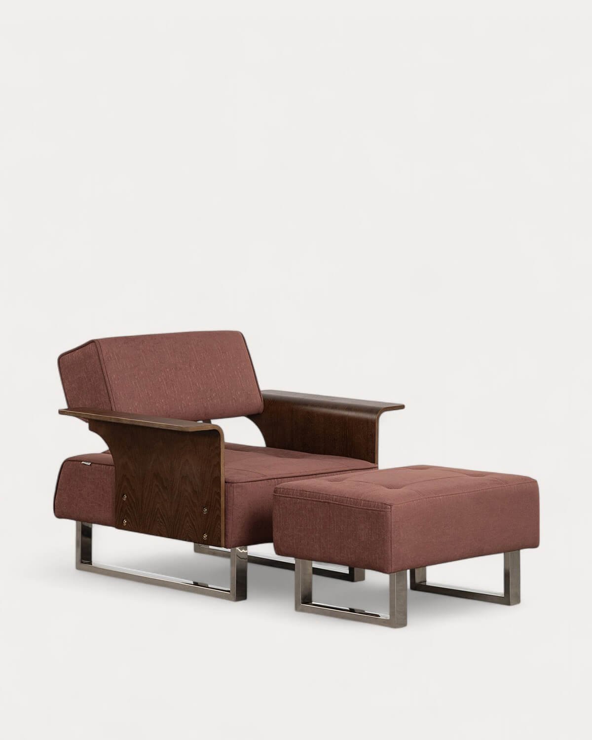 Sillón Reclinable con Reposapiés de Tela y Madera 70s, imagen de galería 1