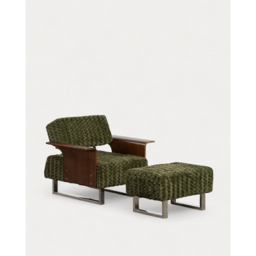 Sillón Reclinable con Reposapiés de Tela y Madera 70s Furry Verde Nori - The Masie