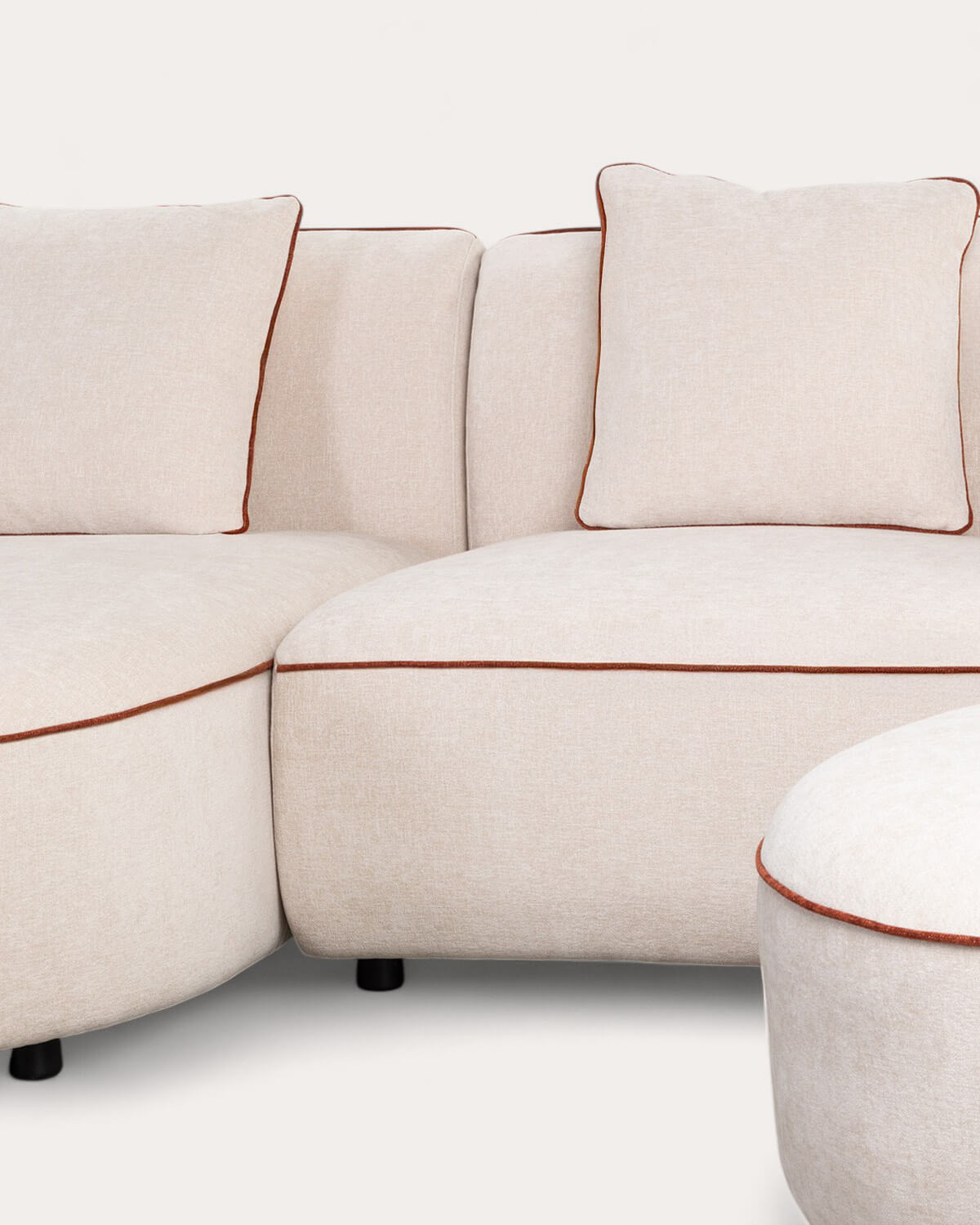 Sofá Modular 2 Piezas Esquinero con Chaise Longue y Puff Redondo de Tela Ilham, imagen de galería 2