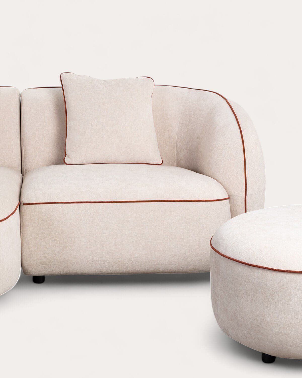 Sofá Modular 2 Piezas Esquinero con Chaise Longue y Puff Redondo de Tela Ilham, imagen de galería 3