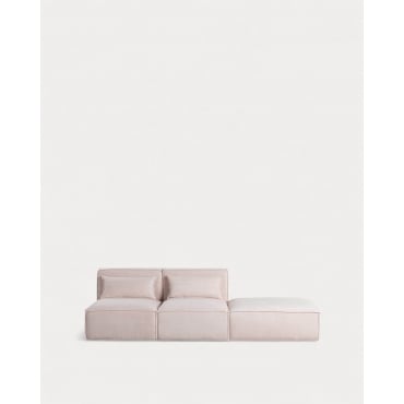 Sofá Modular de 2 Piezas con Puff de Pana Gruesa Kilhe Pana Gruesa -Beige Seashell - The Masie