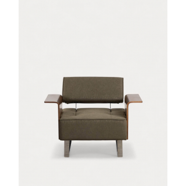 Sillón Reclinable con Reposabrazos de Madera y Tela 70S Verde Nori - The Masie