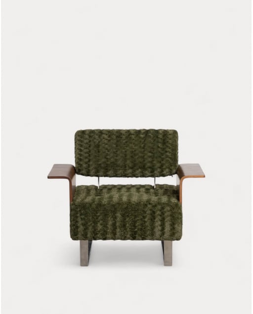 Sillón Reclinable con Reposabrazos de Madera y Tela 70s Furry