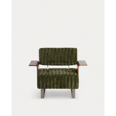 Sillón Reclinable con Reposabrazos de Madera y Tela 70s Furry Verde Nori - The Masie