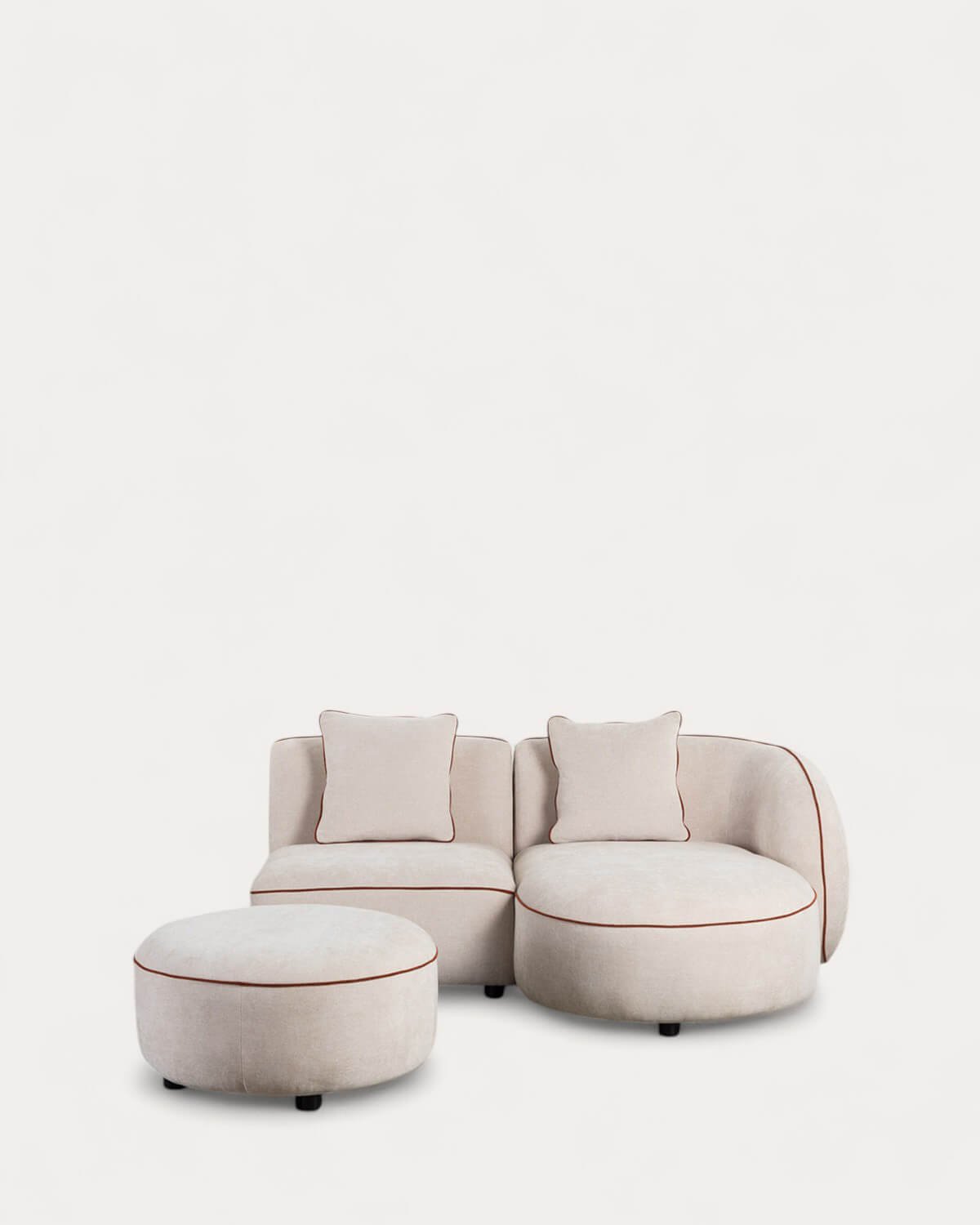 Sofá Modular 2 Piezas Chaise Longue con Sillón y Puff Redondo de Tela Ilham , imagen de galería 1